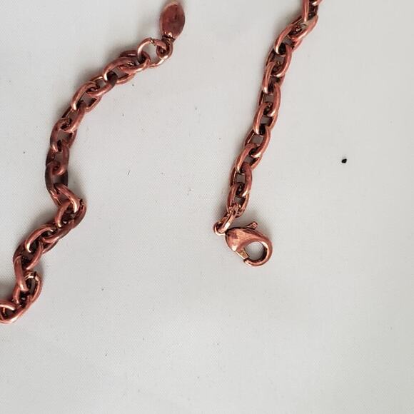 Vintage Copper Necklace & Earrings with Green Enamel and Colorful Rhinestones - Picture 8 of 8